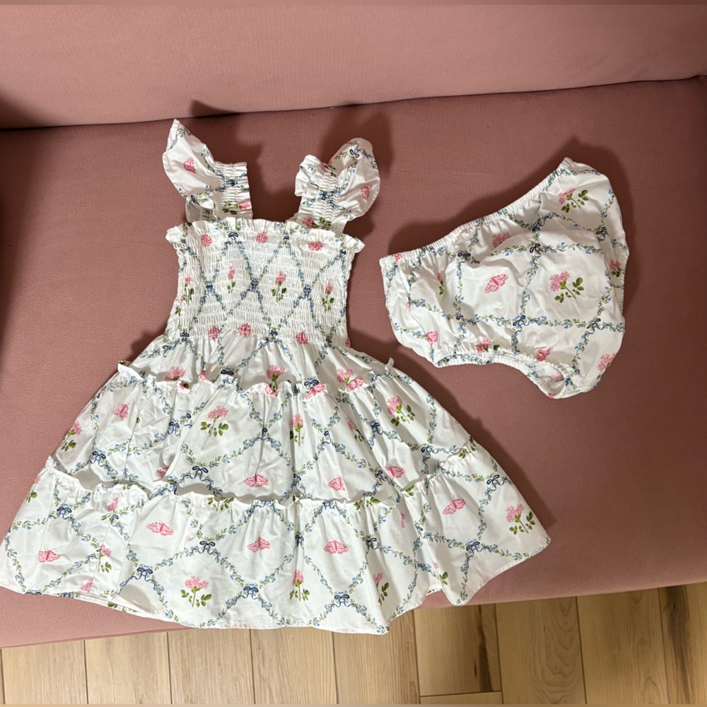 Hill House White and Blue Smocked Dress